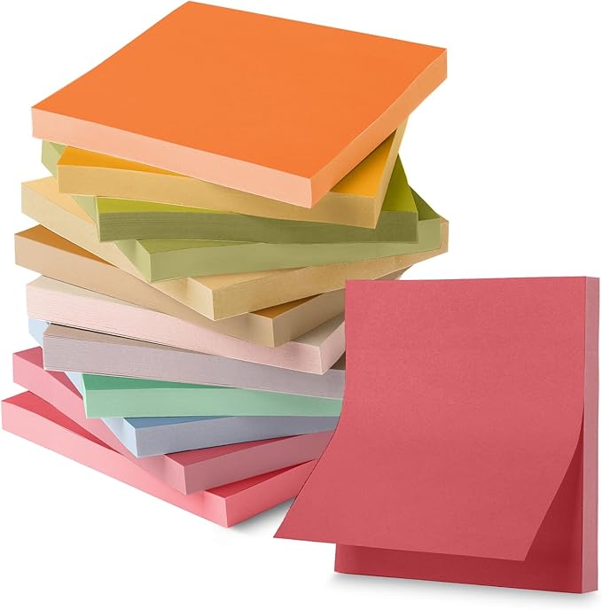 Mr. Pen- Sticky Notes 3”x3”, 12 Pads, 720 Sheets, Autumn Carnival Color Palette, Sticky Notes Bulk, Self-Stick Pads to Stick for Home, Office, Notebook, Stocky Notes for Bible Journaling
