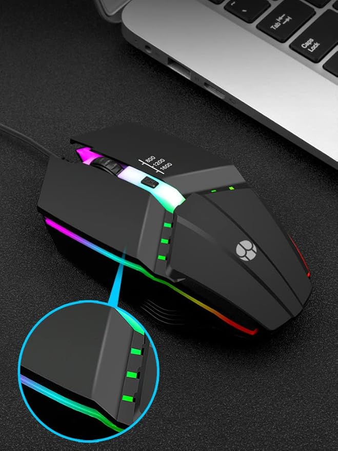 Guiheng Wired Gaming Mouse, Optical USB Mice for Laptop/Desktop, 800 to 1600 and RGB Light, Ergonomic with 4 Programmable Buttons for Computer Windows 7/8/10/XP Vista Linux Chromebook PC
