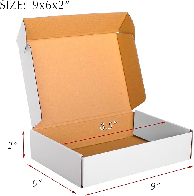 9x6x2 White Cardboard Boxes - 30 Pack Shipping Boxes for Small Business Mailing, Corrugated Packaging