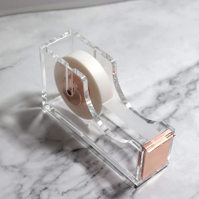 MultiBey Rose Gold Stapler and Tape Dispenser Set | Clear Acrylic Stationery Set with Scissors, Acrylic Tape Dispenser and Desktop Stapler 950 Staples