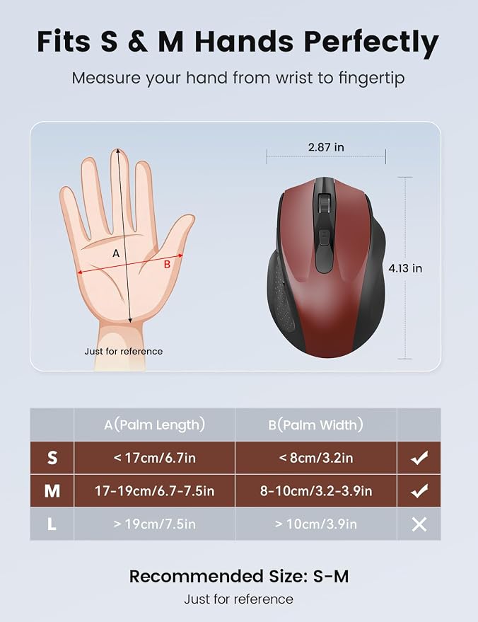 SABLUTE Wireless Mouse for Laptop, Red Computer Mouse with USB-A&USB-C Receiver, Office Cordless Mice with 6 Buttons & 3 Level DPI for Small to Medium Hands, Works with PC, Desktop & Tablet M21