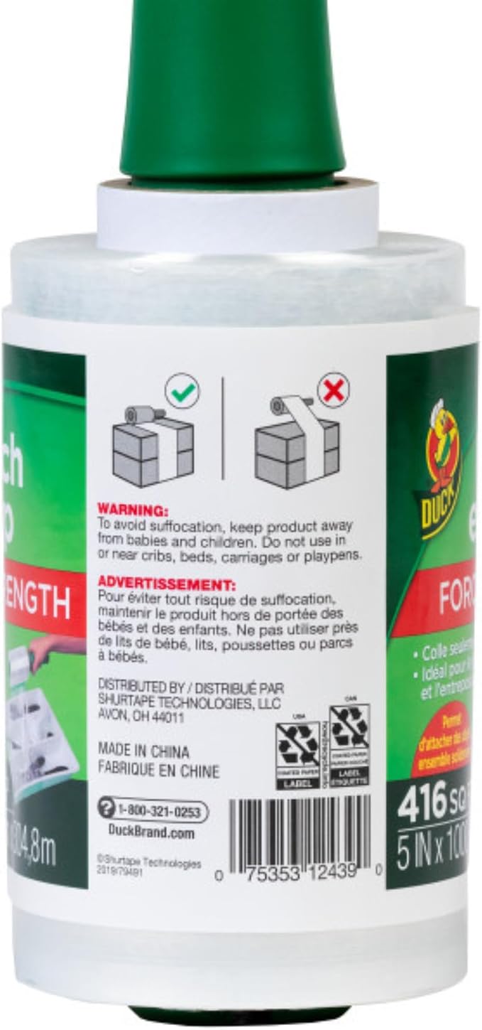 Duck Brand Stretch Wrap Roll, Clear Plastic Wrap for Moving, 5 in x 1000 ft, 1 Pack, White (285849)