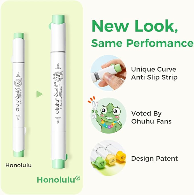 Ohuhu Alcohol Markers Brush and Chisel Tip: 48-Color Double Tipped Art Marker Set for Artist Adults Cozy Coloring Illustrations - Honolulu 2- Brush and Chisel Dual Tips- Refillable - AP Certificated