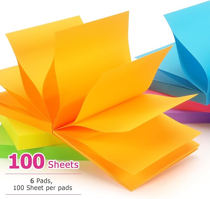 Early Buy Pop Up Sticky Notes, 3x3 in, 6 Pads, 6 Bright Colors, 100 Sheets | refillable design, repositionable adhesive, ideal for office, school, and home use