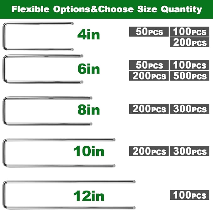 AMAGABELI GARDEN & HOME 300 Pack Galvanized Landscape Staples 10 Inch 11 Gauge Garden Staples Garden Stakes Plant Cover Stakes U-Shaped Landscape Stakes Landscape Pins for Weed Barrier Fabric