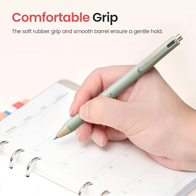 Taja Gel Pens, 6 Pcs Quick Dry Black Gel Ink Pens, 0.5mm Fine Point Smooth Writing Pens for Journaling and Note Taking, Cute Aesthetic Pens for Women & Men-Green