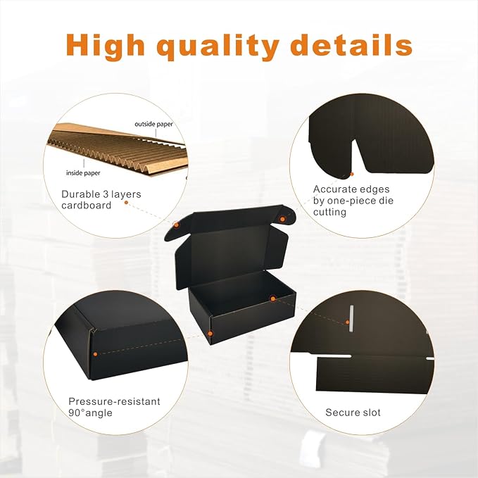 6x4x2'' Small Shipping Boxes 25 Pack, Black Corrugated Cardboard Mailers for Small Business (CM642B25)