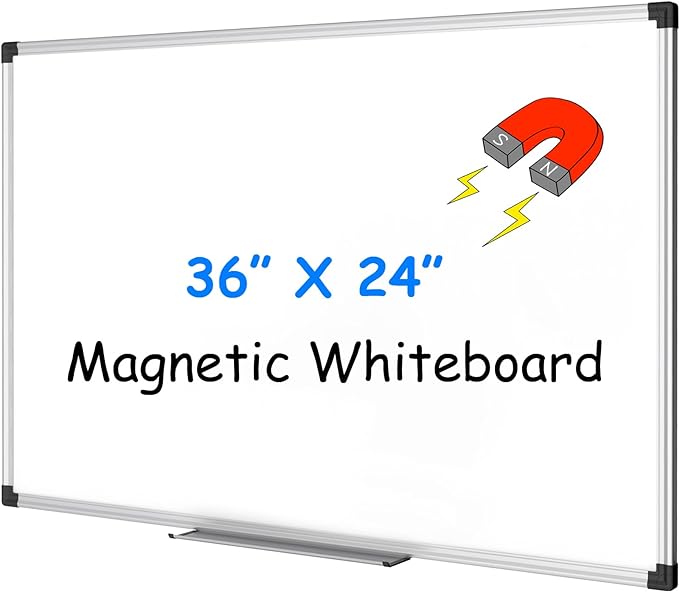 XBoard Magnetic Whiteboard 36 x 24 Inch, Hanging Dry Erase Board with Aluminium Frame & Marker Tray 3' x 2' | Wall Mounted Magnetic White Board for Home School Office