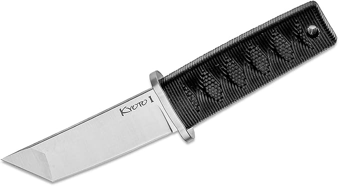 Cold Steel Kyoto 3.25" Durable Compact 8Cr13MoV Stainless Steel Fixed Blade Tanto Outdoor Hunting Utility Knife, 3 3/8" Textured Kray-Ex Handle, Sheath Included