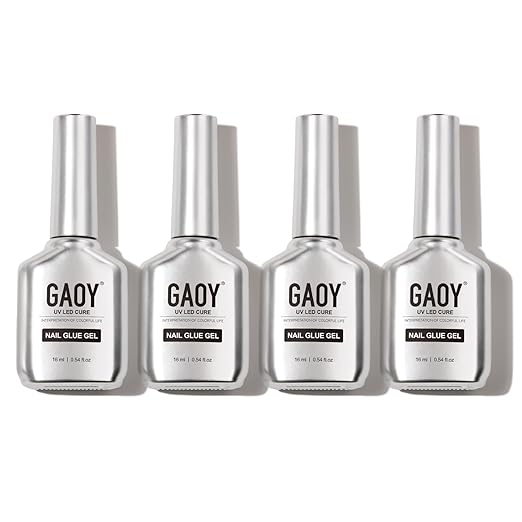GAOY 4 Pcs 16ml Gel Nail Glue for Acrylic Nails Tips, 2 in 1 Nail Glue and Base Coat, UV Light Cure