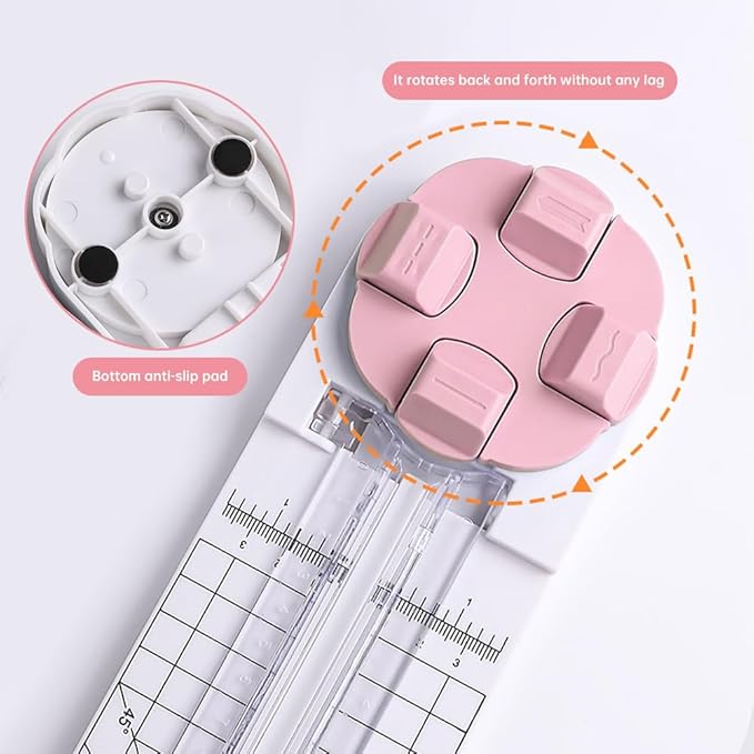 Paper Cutter,4-in-1 Paper Trimmer,Photo Cutter,Multi-Function Scrapbooking Tool with Dial Blades of Straight,Wave,Perforated,Creasing for Cutting Paper,Coupons,Postcards,Card (Pink)