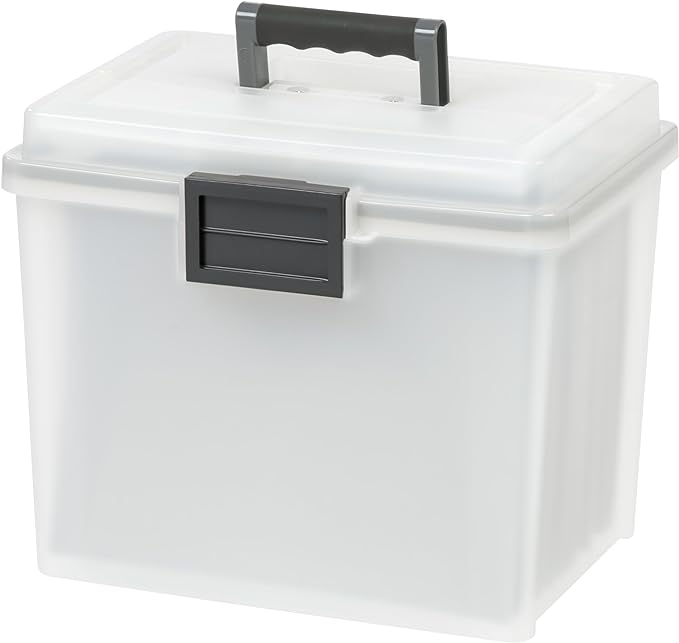 IRIS USA WeatherPro Portable File Box Organizer, 19 Qt. Pearl | Store and transport letter size files, documents and records with weather resistant protection and secure latching