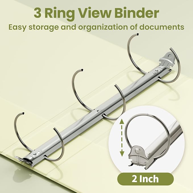 SUNEE 3 Ring Binder 2 Inch 2 Pack, Clear View Binder Three Ring PVC-Free (Fit 8.5x11 Inches) for School or Office Supplies, Yellow