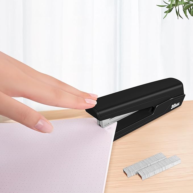 Metal Stapler with 830 Staples, Office Stapler, Staplers for Desk, 30 Sheet Capacity, Non-Slip, Black