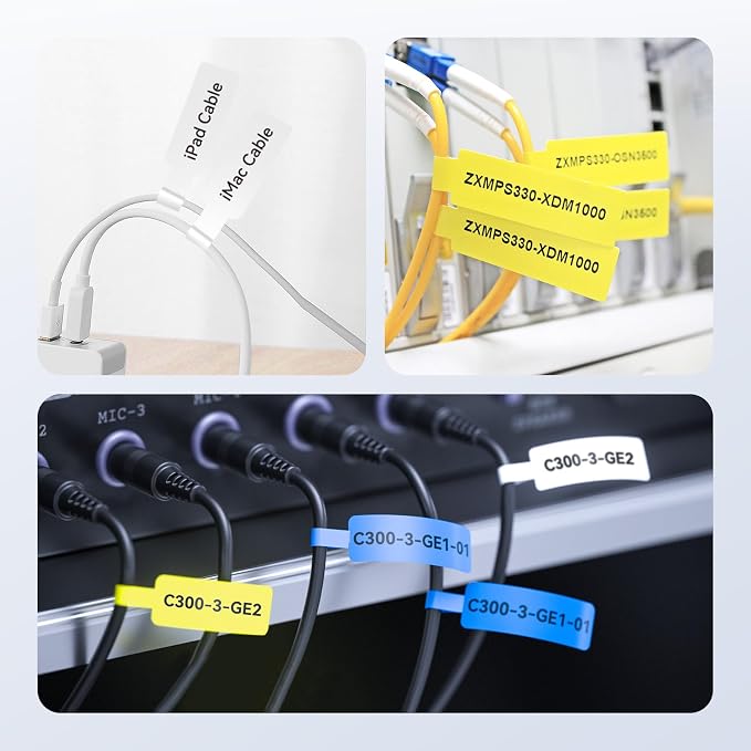 NIIMBOT Cable Label Tape for D110/D11/D101 Label Maker, 3 Colors | 3 Rolls for Red Yellow Blue 12.5 x 109 mm (0.49'' x 4.29''), Thermal Label Tape for Home Office Labeling Tape Replacement