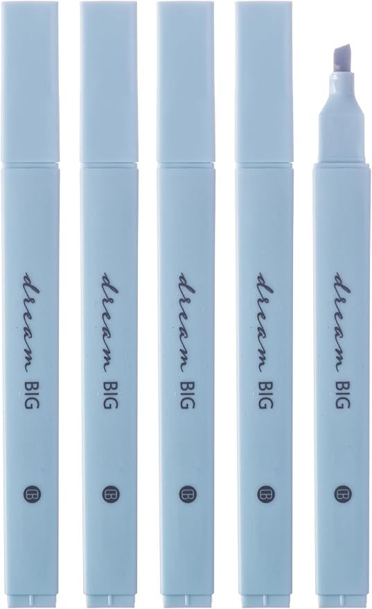 DIVERSEBEE Bible Highlighters with Soft Chisel Tip, No Bleed (Blue) | 5 Pack Single Color Pens, Quick Dry, Cute Aesthetic Markers for Bible Study Journaling Supplies