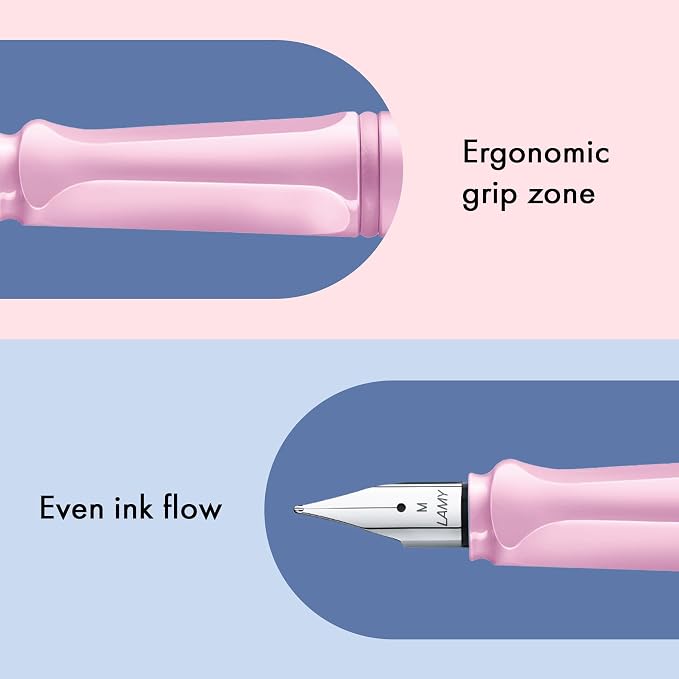 LAMY safari lightrose - Fountain Pen with ergonomic grip & polished steel nib in size EF - ideal for any Writing & Calligraphy - including LAMY T 10 blue cartridge - Right-Handed