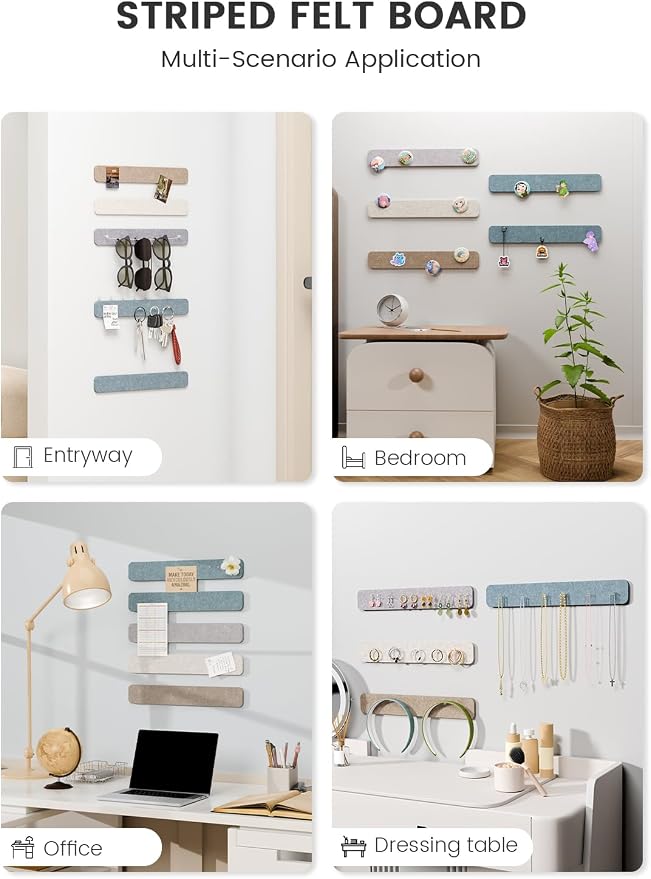 Fluxynara 13" x 2" Felt Wall Panels, Coastal | 5-Pack Includes 35 Push Pins and Adhesive Tabs for Photos, Notes and Decor in Bedroom Doors, Home Office or Studios