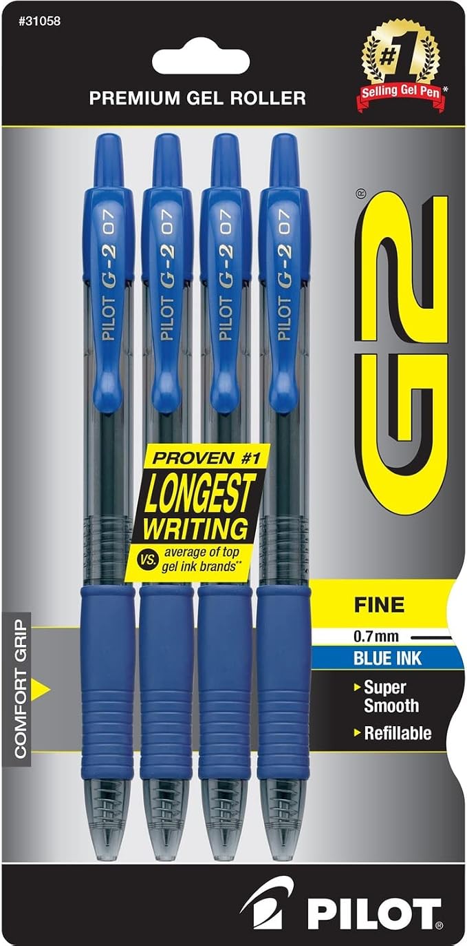 PILOT G2 Premium Gel Roller Pens, Blue Ink Pens Fine Point, Pack of 4