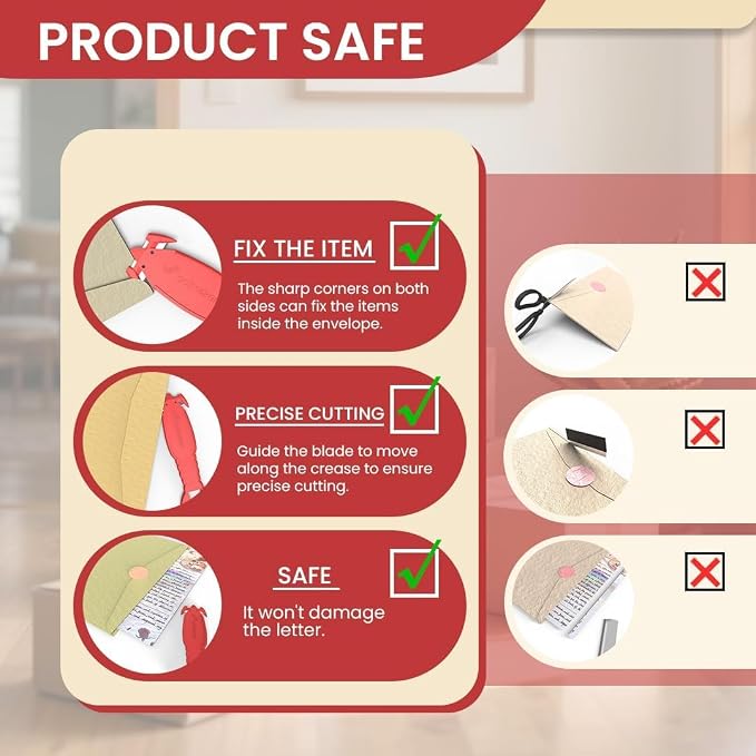 Safety Box Cutter Knife, Recessed SK-2 Blade, 36-Pack Red | Mini package opener tool, finger-safe hidden knife, built-in tape splitter for cardboard & shrink wrap, ambidextrous grip.