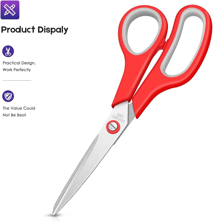 Scissors Bulk Set 20-Pack, Taotree 8" All Purpose Scissors for School | Comfort-Grip Sharp Shears for School Supplies Office Desk Home, Classroom Teacher Sewing Fabric Craft, Right/Left Handed