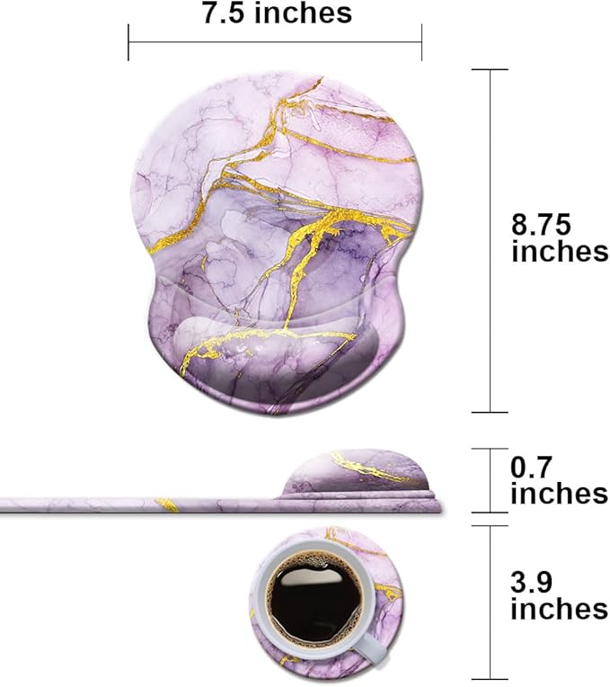 Mouse Pad with Wrist Support, Non Slip Mousepad Wrist Rest for Office, Computer, Laptop & Mac- Durable & Comfortable & Lightweight Ergonomic Support Mouse Mat Purple Art Marble