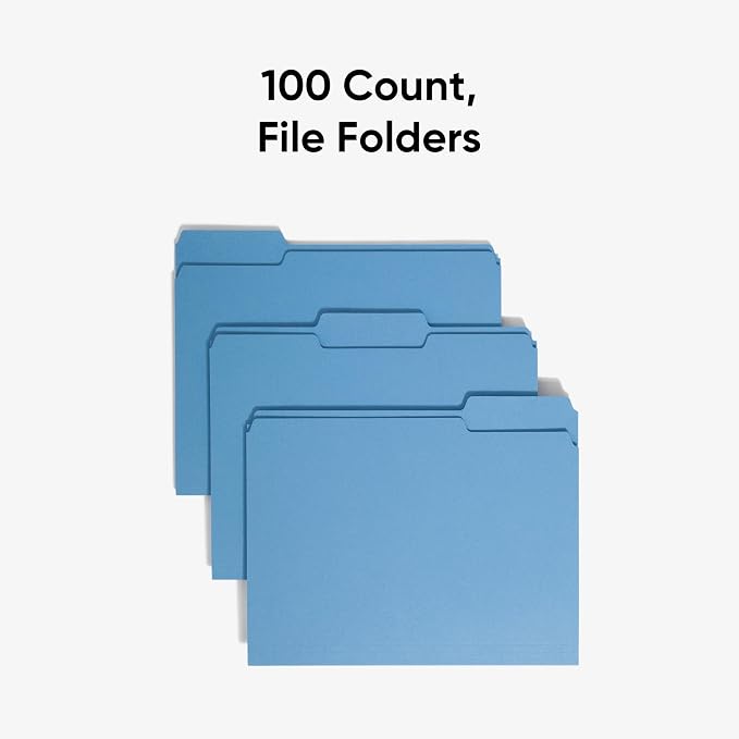 Smead Blue File Folders for Documents,with 1/3-Cut Tabs,Letter Size,Blue,for Easy Organization and Office Use (12043),100 Count (Pack of 5)