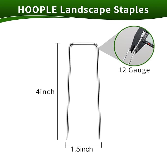HOOPLE 4 Inch 100 Pack Galvanized Landscape Staples 12 Gauge Garden Stakes Landscaping Fabric Pins Anti-Rust Yard Stakes for Decoration Weed Barrier, Irrigation Tubing, Lawn Fabric & Greenhouse