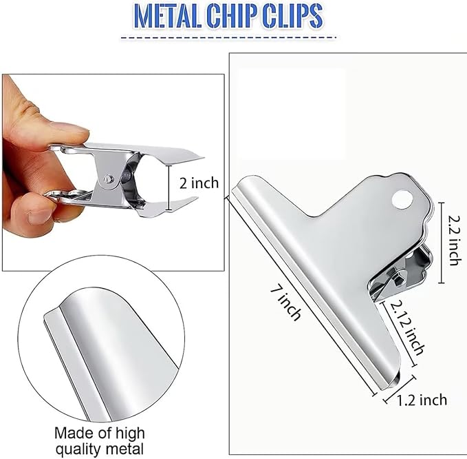 Extra Large Bull Paper Clips, 7 Inch - 12 Pack, Silver, 180 mm, Stainless Steel Mountain Binder Clips - Heavy Duty Square Metal File Clamps for Home Office School Supplies