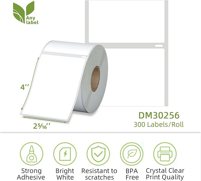 Compatible 2-5/16" x 4" Direct Thermal Labels Replacement for DYMO 30256 Large Shipping Address Postage, Compatible with Rollo, DYMO 4XL & Zebra Desktop Printers (12 Rolls, 300 Labels/Roll)