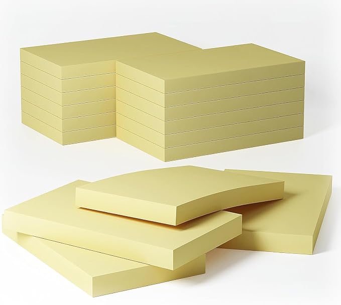 960 Sheets 3 in x 5 in Large Sticky Notes, 76 x 127 mm 6 Pads Assorted Self-Stick Pads for Notebook,Office,School and Home,80 Sheets/Pad (12 Pads Yellow)