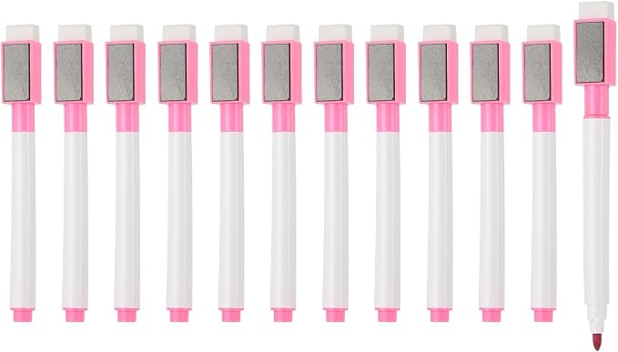 PATIKIL Magnetic Whiteboard Pen, Fine Tip Dry Erase Pink White Board Markers with Eraser Whiteboard Calendar Supplies for Classroom Office, 12 Pcs, 0.5-1mm Tip