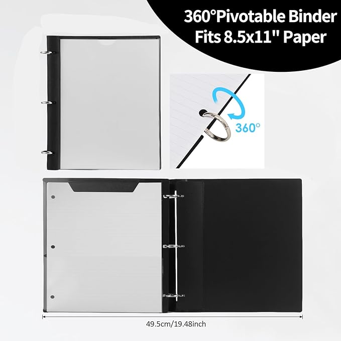 360 Degree Pivotable Binder, Upgraded 3 Ring Binder 1 inch, Flexible Binders 3 Ring, Foldable Three Ring Binders- White