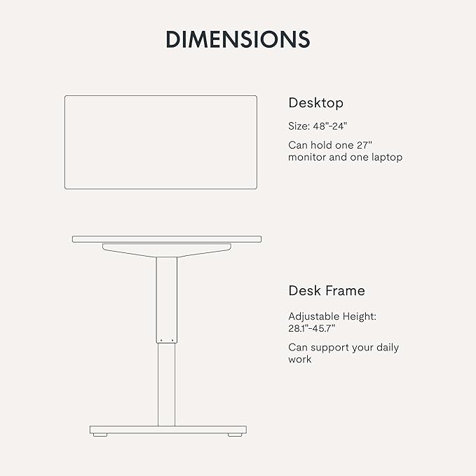 FLEXISPOT 48"x24" One-Piece Electric Standing Desk, 1" Thick Seamless Desktop for Home Office, Study & Multi-Monitor Setup, Black Walnut