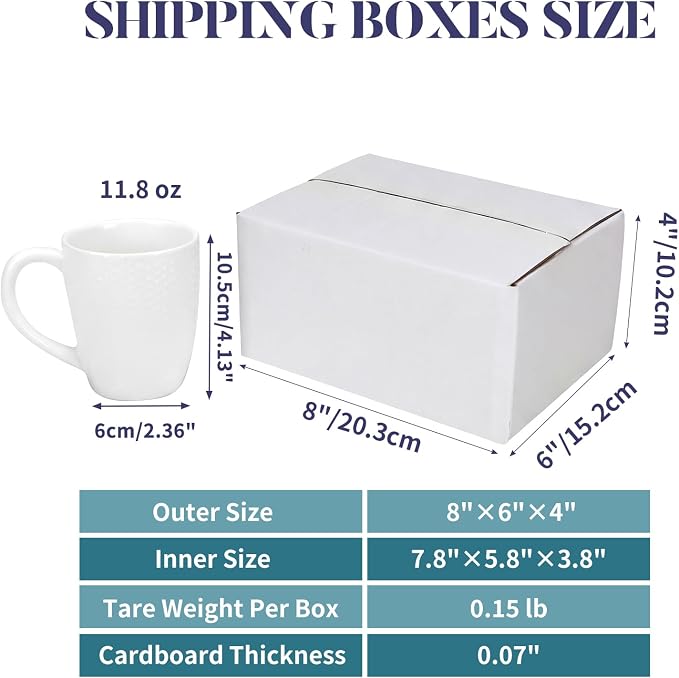 Small Shipping Boxes 8x6x4 Set of 6 | White Corrugated Cardboard, Box for Packaging Small Business Mailing Moving Gifts Wrap, Easy Assemble