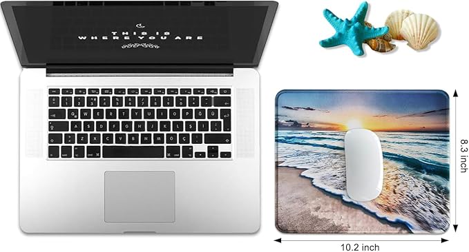 JIKIOU Mouse Pad with Non-Slip Rubber Base, Premium-Textured & Washable Computer Mousepad with Stitched Edges, Mouse Pads for Computers, Laptop, Gaming, Office & Home, 10.2 x 8.3 in Beach