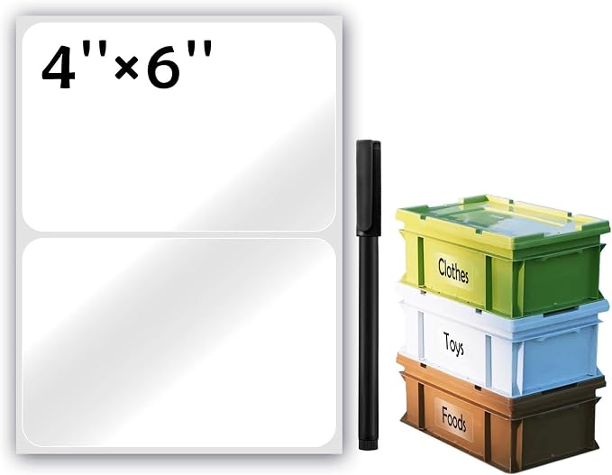 JIEHENG 100Pcs Clear Large Labels for Storage Bins,6x4 Inch Labels | Removable,Large Labels Strong Adhesive Tear Resistant No Residue for Blank Box