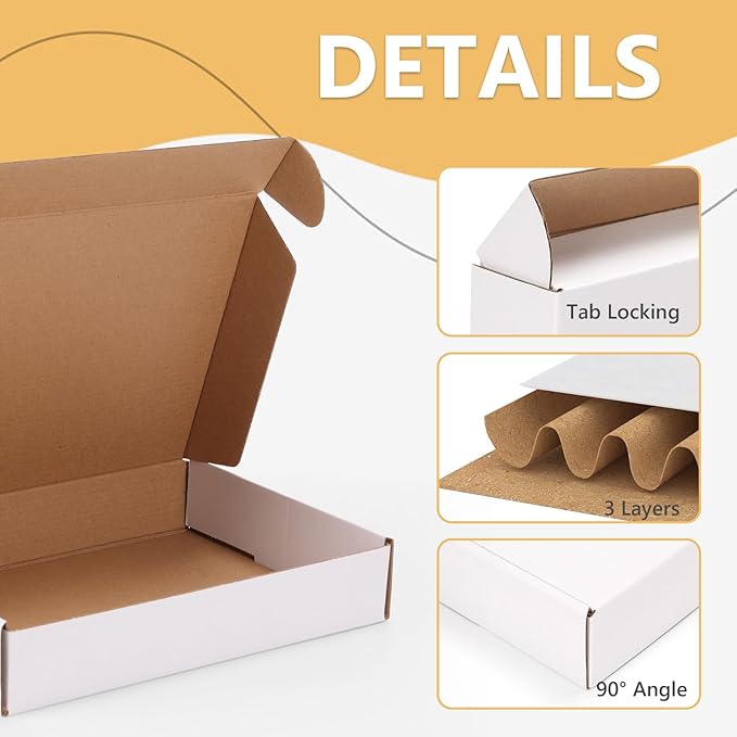 EXYGLO 6 Pack 11x8x2 Shipping Boxes, White Corrugated Cardboard Boxes for Packaging Small Business, Moving, Shipping, Mailing, and Storing