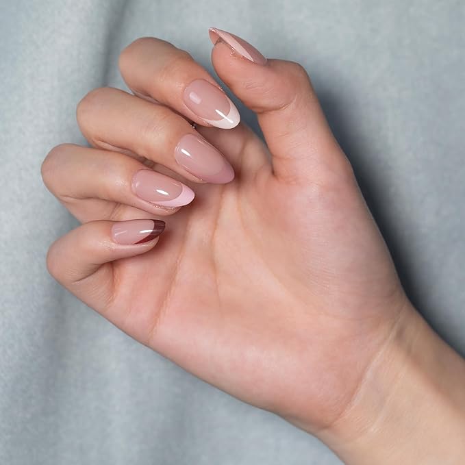 SXC Cosmetics French Tip Press On Nails 150 Pieces in 15 Sizes Ultra Fit with Pre-applied Tip Primer and Base Coat, No Need to File Fake Nails for Nail Art DIY X-Pro Tips (ST114-S Almond)