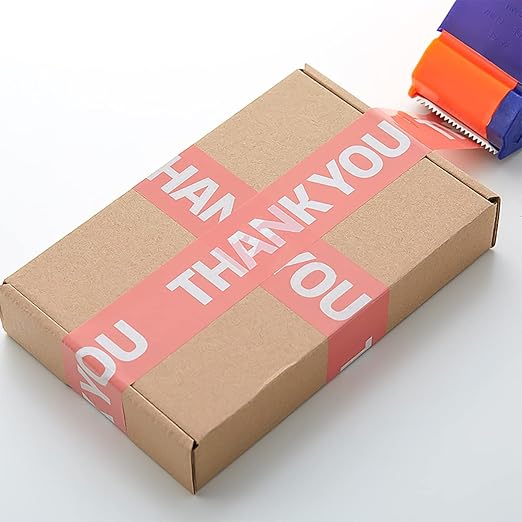 Designer Cute Packing Tape, Colorful Printing Shipping Tape, Carton Decorative Tape for Sealing Boxes, Thank You - Pink, 1.77" x 110 yd