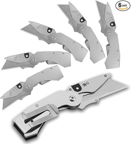 Lichamp 6-Pack Folding Utility Knife Box Cutter, Quick Change Razor Knife Utility Pocket Construction Blade, (Silver, C6SL)