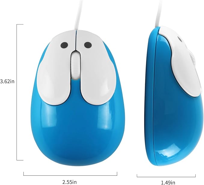 Cute Wired Mouse, Small Rabbit Shape USB Wired 1600 DPI Optical Mice Computer Mouse, Portable Corded Mice for Travel, Office, Home, Laptop, Computer (Blue)