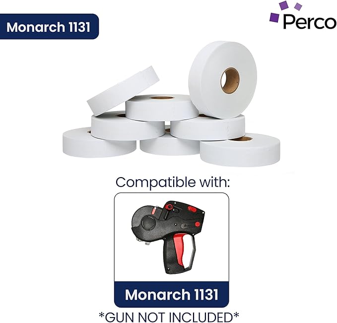 Perco White Pricing Labels for Monarch 1131 Price Gun – 3 Sleeves, 24 Rolls Value Pack - 60,000 Price Marking Labels – with Ink Rolls Included