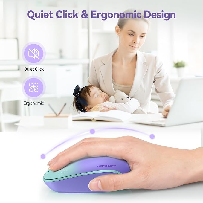 TECKNET Compact Ambidextrous Wireless Mouse for Laptop | 2.4G Quiet Computer Mouse with USB Receiver, 3 Adjustable DPI Portable Cordless Mice for Chromebook, Laptop, PC, Mac