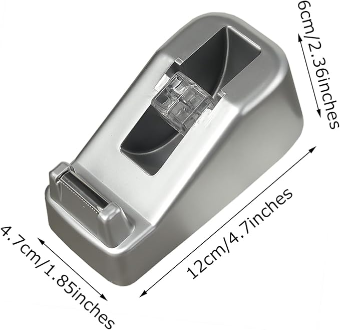 Small Desk Tape Dispenser Heavy Duty Cute Desktop Tape Dispenser with Weighted Non-Skid Base Suitable for 1 Inch Core Tape (Silver)