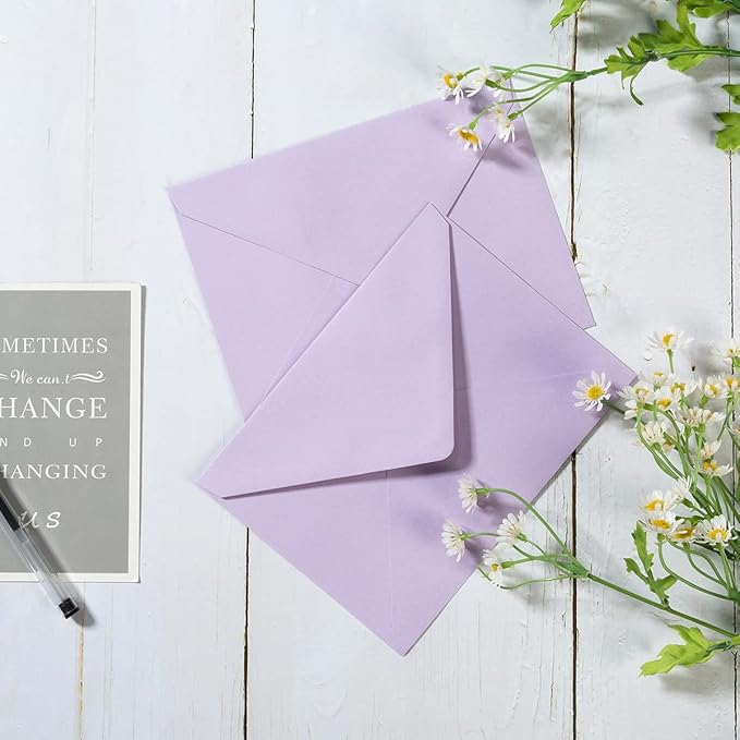 50 Pack A7 Colorful 5x7 Envelopes V Flap Invitation Envelopes for 5x7 Cards, Birthday, Weddings, Graduations, Greeting Cards, Baby Shower 5.24 x 7.24 Inches (Violet)