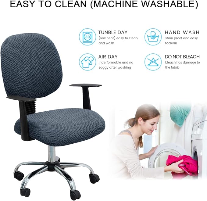 MIFXIN Stretch Computer Office Chair Covers 2 Piece Jacquard Elastic Slipcovers Furniture Protector for Rotating Computer Chairs, Backrest Cover & Seat Cover, NO Chair (Grey Blue)