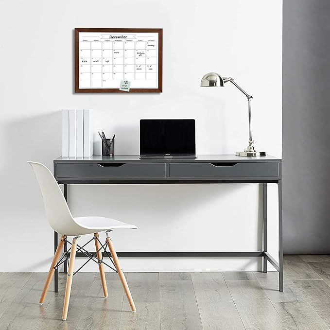 Dry Erase Monthly Calendar Whiteboard, Magnetic White Board for Wall,Brown | Small 10.6"x 14.6",Hanging Board for Office, Home School, Solid Pine Wood Black Framed Message Board