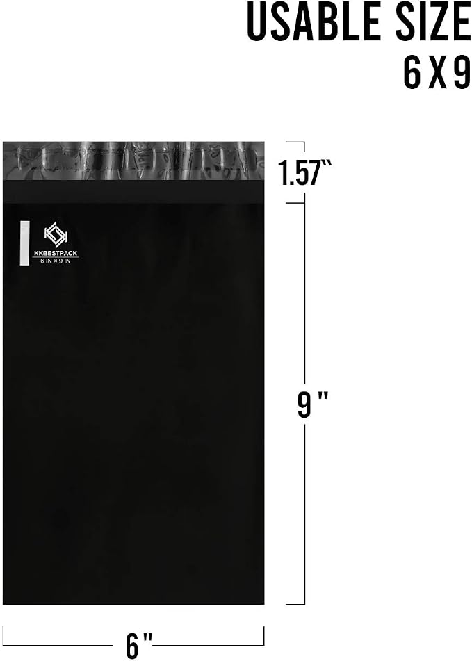 Black Poly Mailers 6x9 in, Small Shipping Bags, 100 Pcs | Small shipping bags for clothing accessories and mailing envelopes for packing fabric items and apparel.