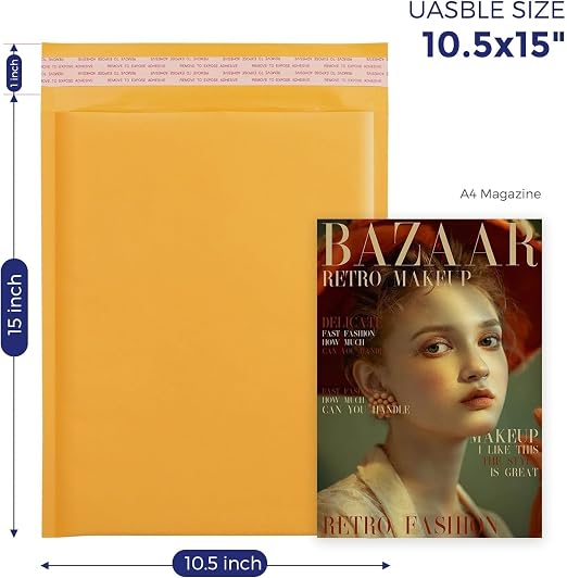 Fuxury Kraft Bubble Mailers 10.5X16" 100 Pack Self Seal Padded Envelopes | Usable Size 10.5X15" Strong Adhesion Bubble Envelopes Waterproof Padded Mailers Packaging for Small Business,#5 Yellow